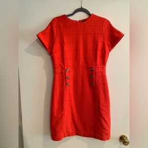 Ann Taylor Bright Red Short Sleeve Textured Sheath Dress